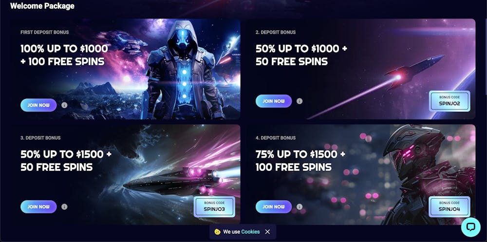 4 stage welcome bonus displayed seperately for spinjo casino