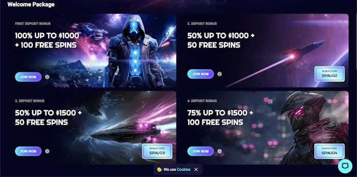 4 stage welcome bonus displayed seperately for spinjo casino