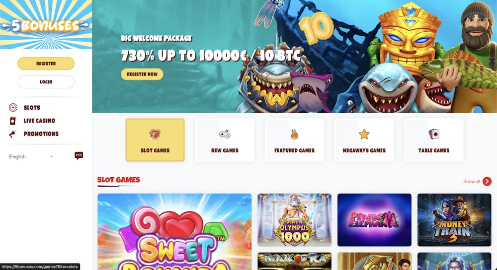 5bonuses casino home page