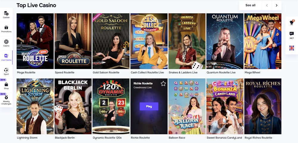 collection of the top live casino games available at sgcasino