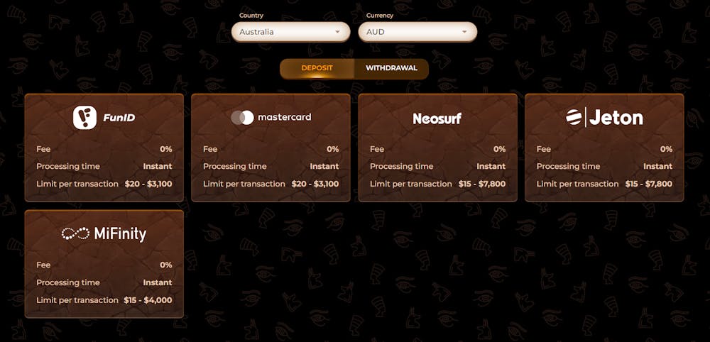 Amunra Casino Deposit Methods