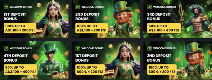 Asino Casino promotions page featuring multiple bonus offers including Bold Petals 50% up to A$230, Big Welcome Pack up to A$6,400 plus 1,200 free spins, and Loyalty program banner highlighting 100 levels of rewards.