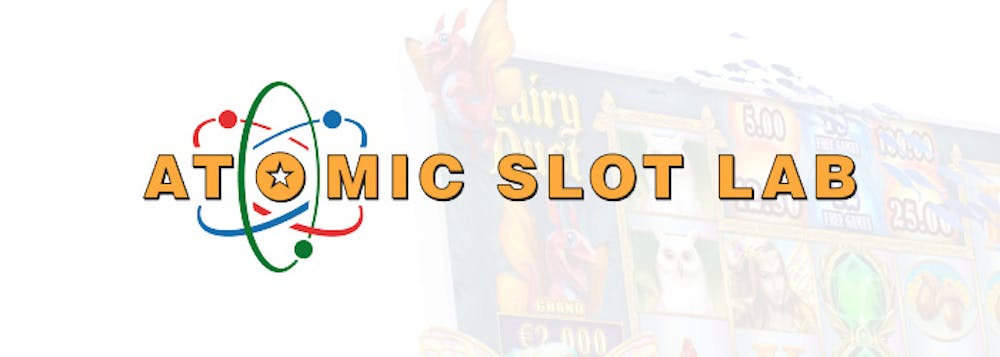atomic slot lab logo with words in gold