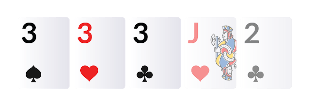 three of a kind poker hand with 3 threes