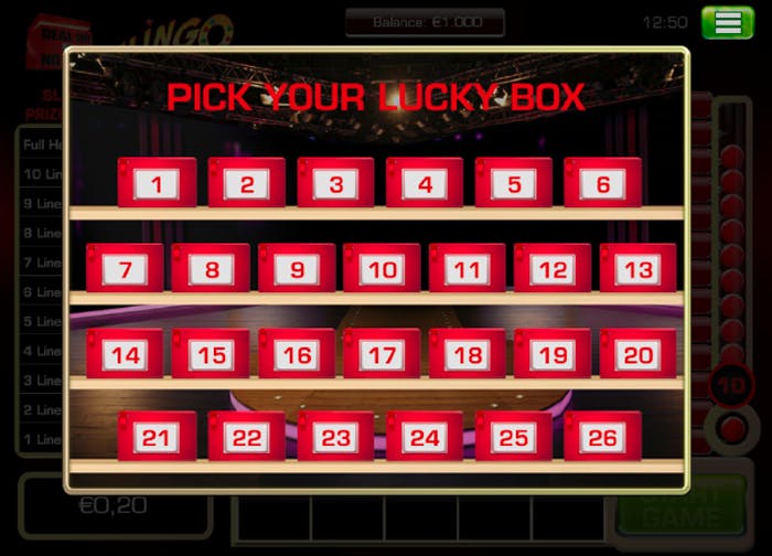 Deal or No Deal Slingo Playing Grid