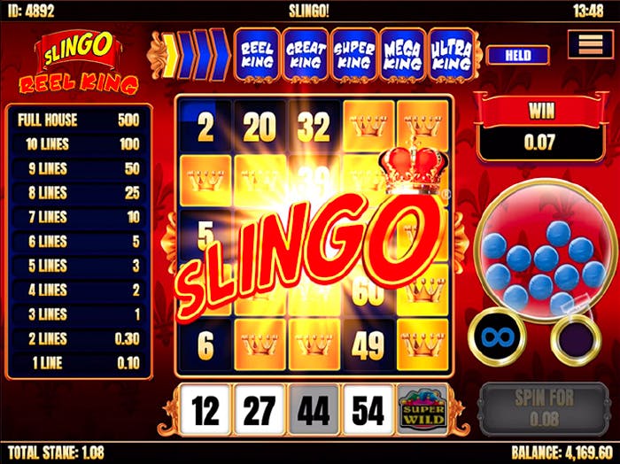 Reel King Slingo playing board
