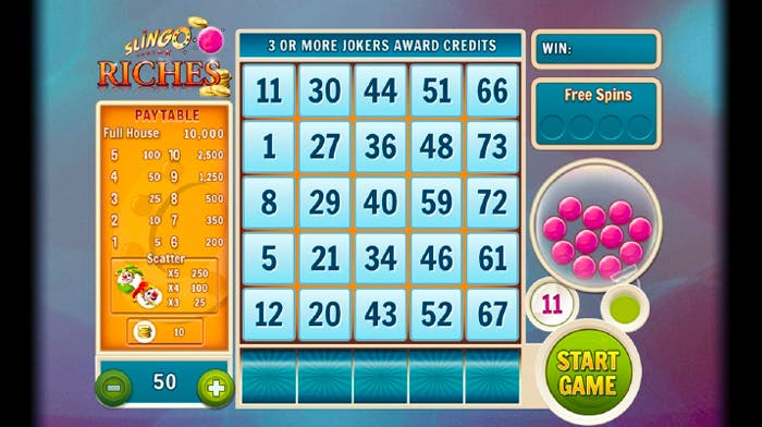 Slingo Riches playing grid