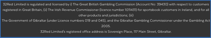 Example of licensing information as found on the footer of an online casino