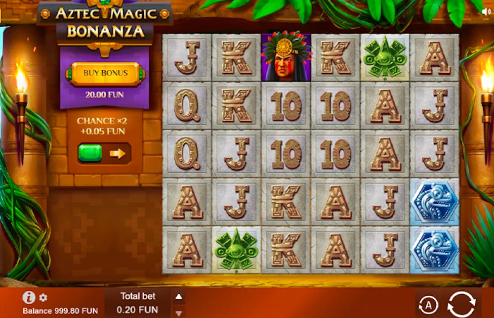 aztec magic bonanza gameplay with the buy bonus displayed next to the slots