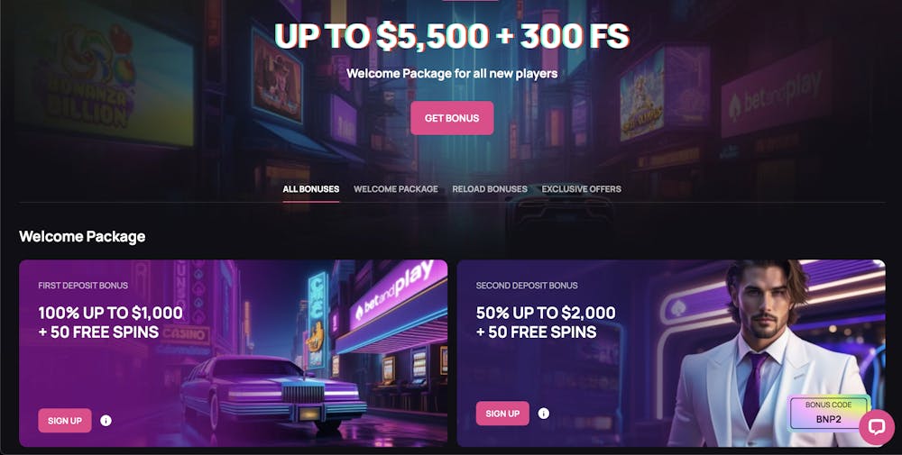 bet and play casino sign up bonus