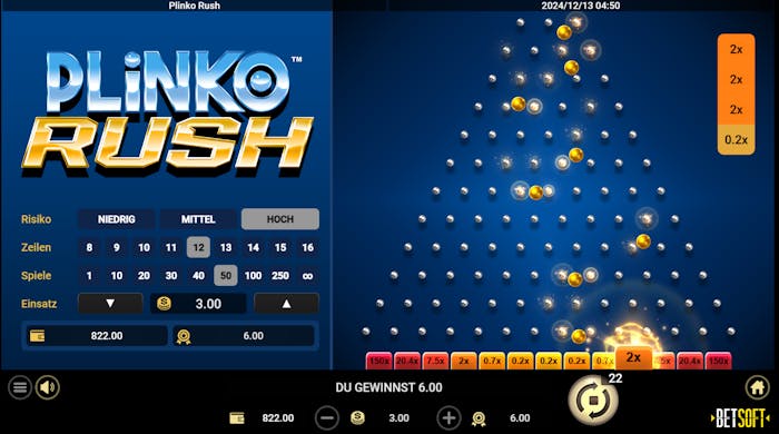PlinkoRush is a version of Plinko that offers simplistic gameplay - triangle dropping balls to see if you win.