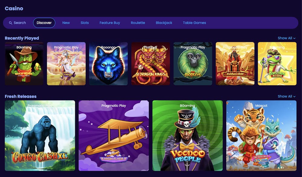 bitdreams casino game collection including gates of olympus and elvis frog