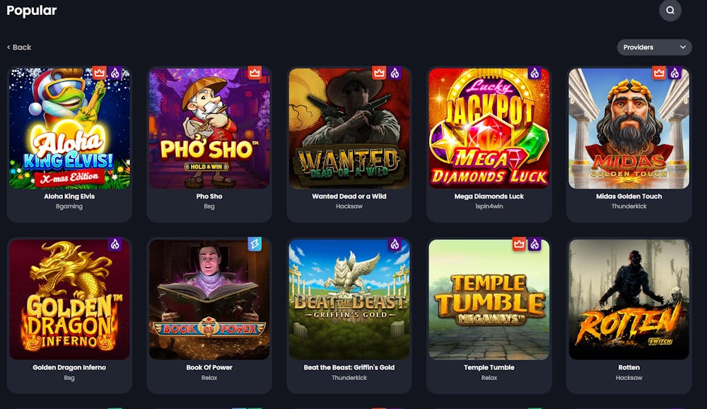 Bitkingz Casino games selection