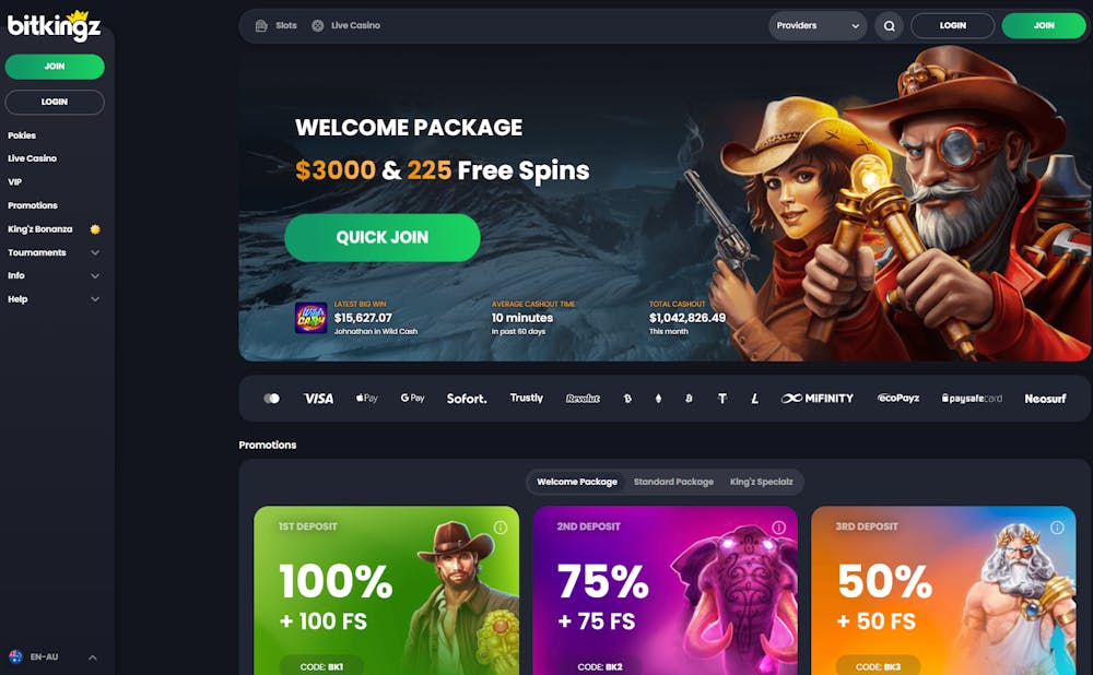 Bitkingz Casino homepage