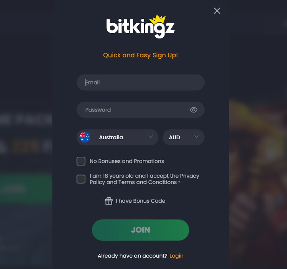 Bitkingz Casino new account signup