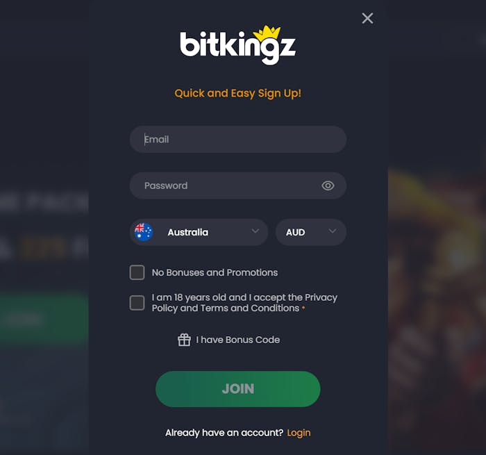 Bitkingz Casino new account signup