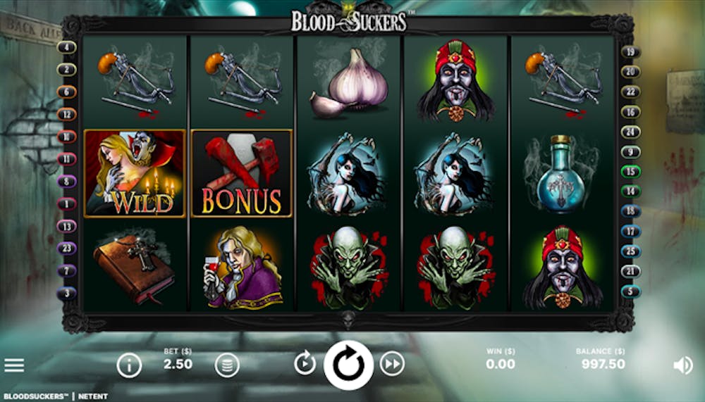 blood suckers reels with different symbols including a scatter and a wild