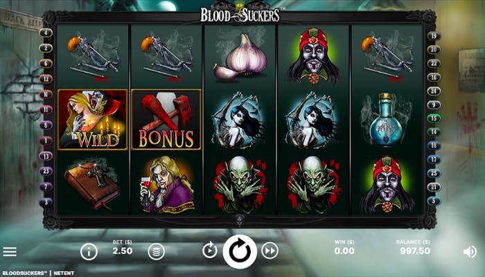 blood suckers reels with different symbols including a scatter and a wild