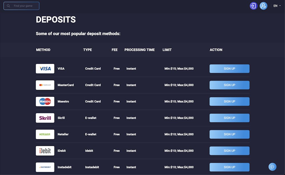 casino jax deposit method