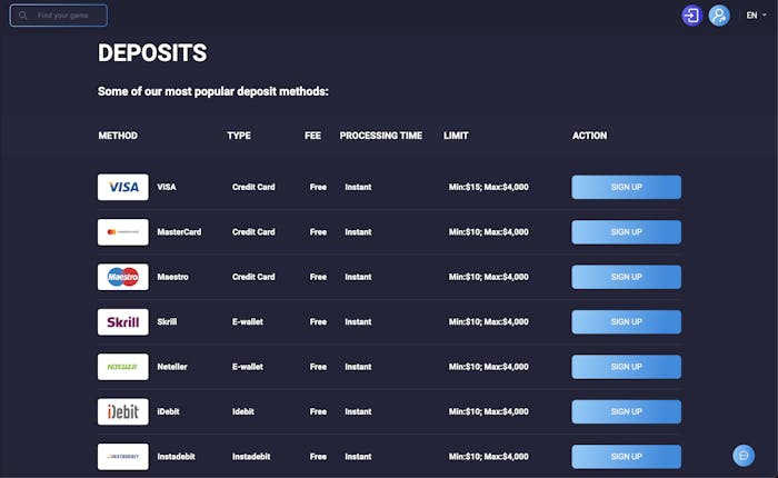 casino jax deposit method