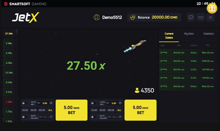 JetX crash game features a plane that goes up - you need to cash out before it crashes.