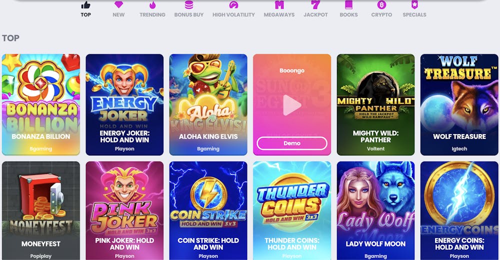 Showcase of top online pokies at CrocoSlots Casino, including vibrant game tiles for Bonanza Billion by BGaming, Mighty Wild Panther by Voltent, and Wolf Treasure by Igtech, with colorful graphics and enticing jackpots.