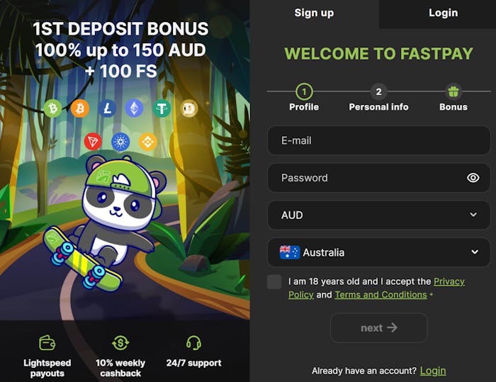 fast pay welcome bonus & signup