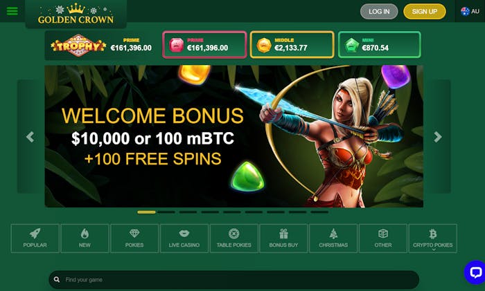 homepage at Golden Crown Casino website