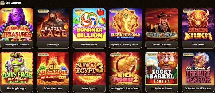several slot games available at Goldspin Casino, including titles like
