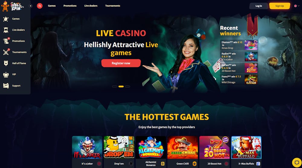 homepage of Hellspin Casino website