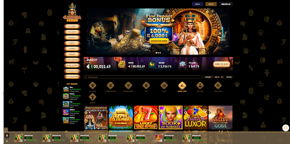 cleopatra casino home page