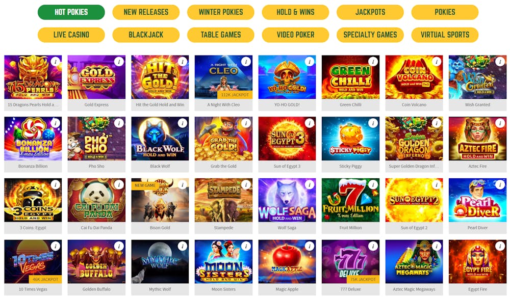 games selection at Joe Fortune Casino