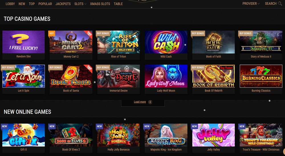 King Billy Casino games selection