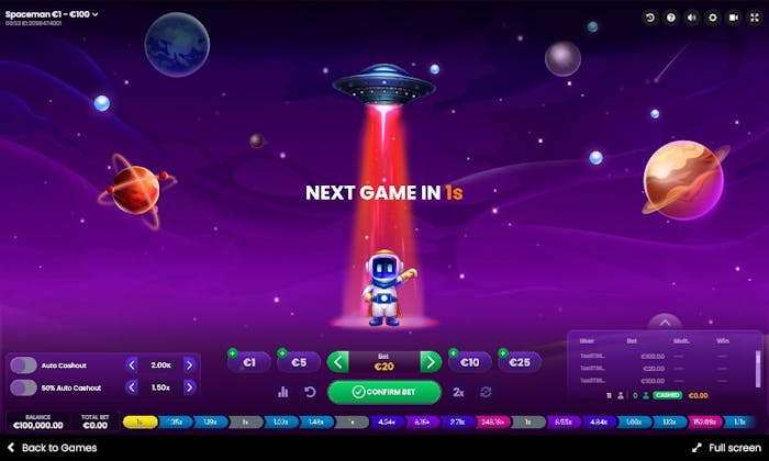 Spaceman game features a spaceman whose multiplier increases, until he crashes out.