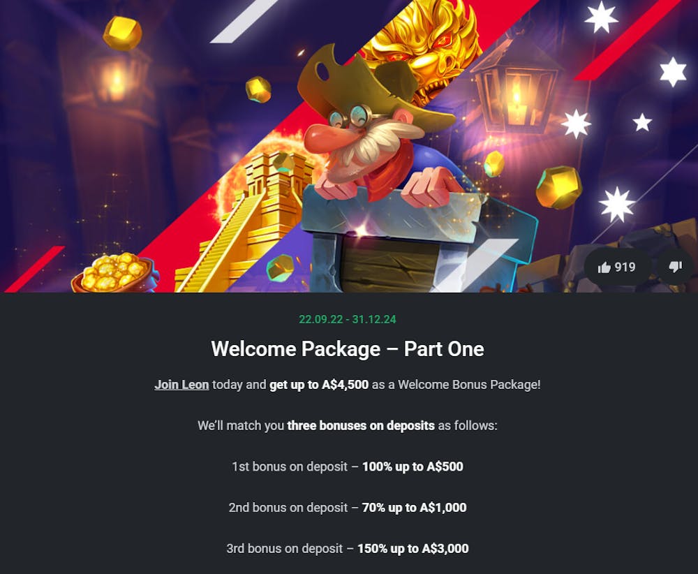 LeonBet Casino welcome bonus