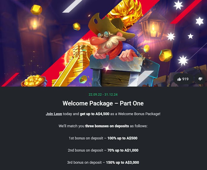 LeonBet Casino welcome bonus