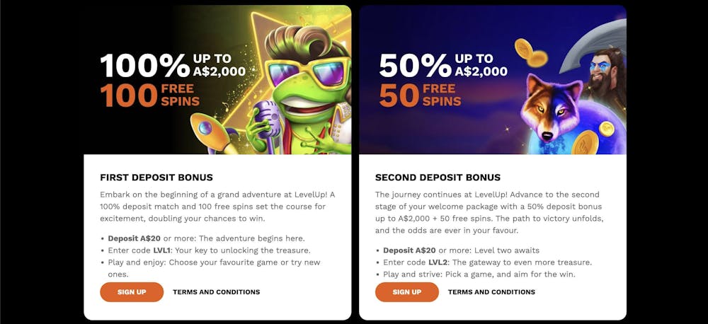 LevelUp Casino welcome bonus