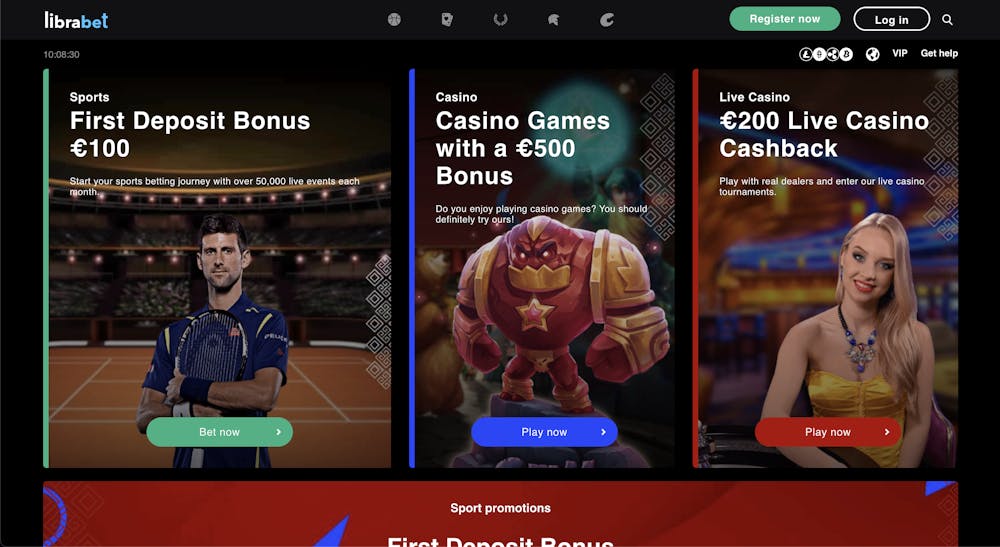 librabet casino sign up page with bonuses displayed