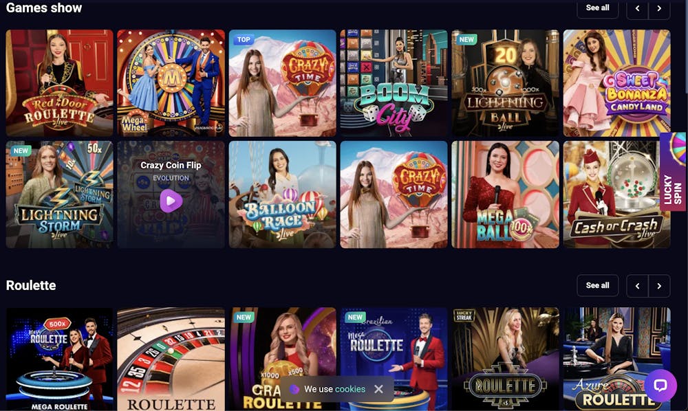 live casino games section of lucky7even roulette and table games