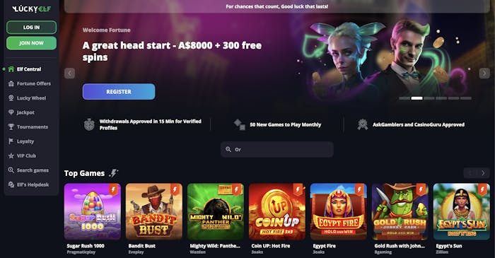 lucky elf casino home page