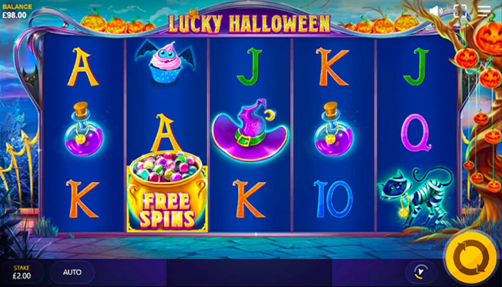 lucky halloween reels with different symbols, among which a scatter