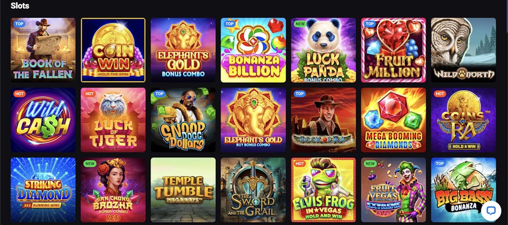 A digital casino interface displaying various slot games, including 