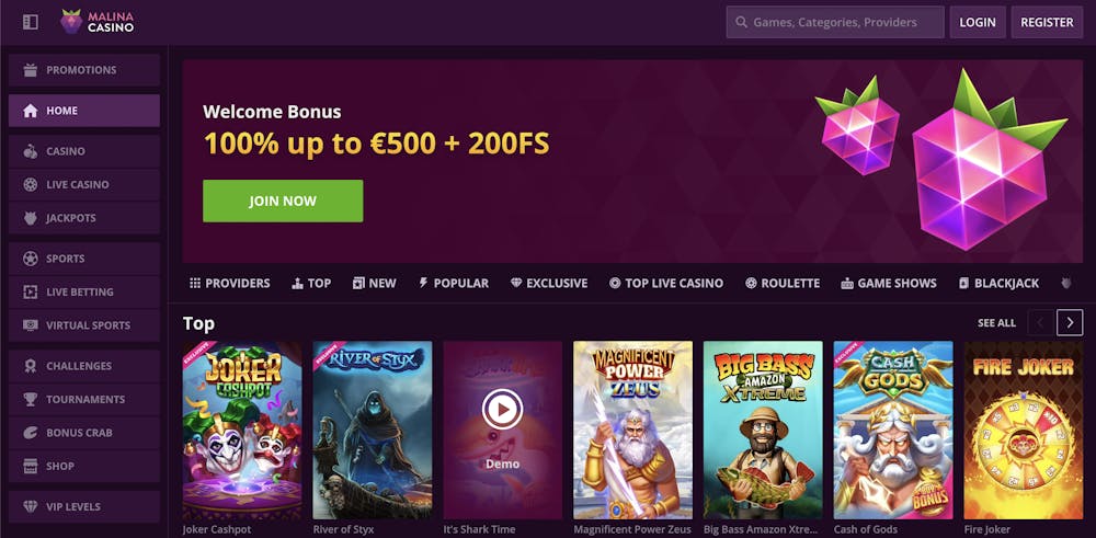 malina casino home page