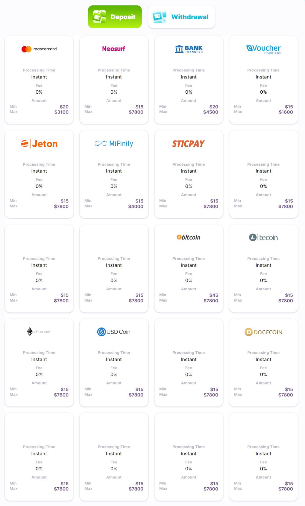 Nomini Casino deposit payment options