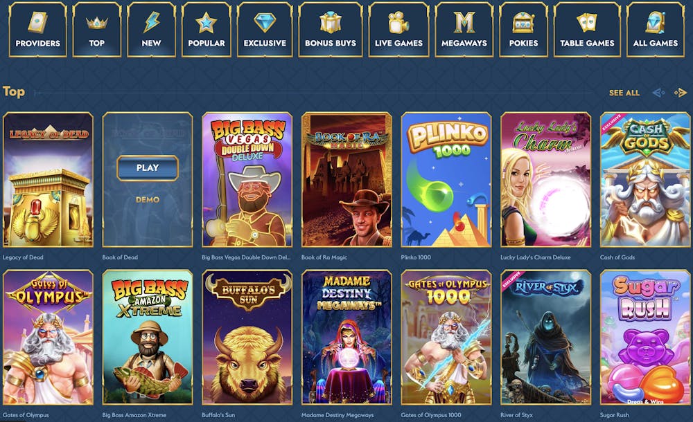 collection of top slot games offered by Ocean Spin Casino. The selection includes 