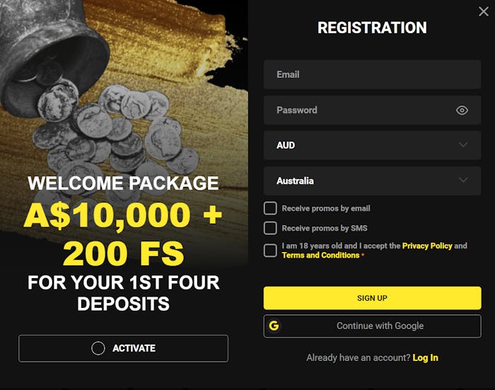 Olympia Casino account sign up