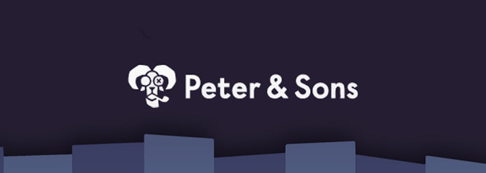 peter and sons logo white writing on a blue background