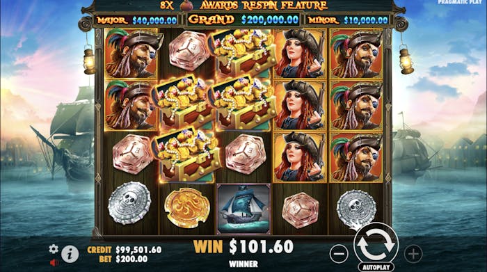 wild and high paying pirate symbols forming a winning combination on the pirate gold reels