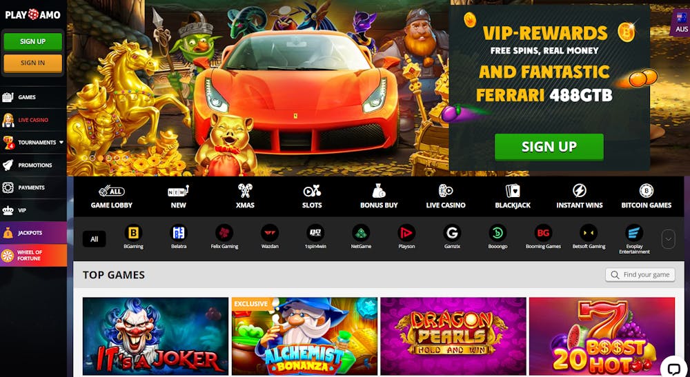 PlayAmo Casino homepage