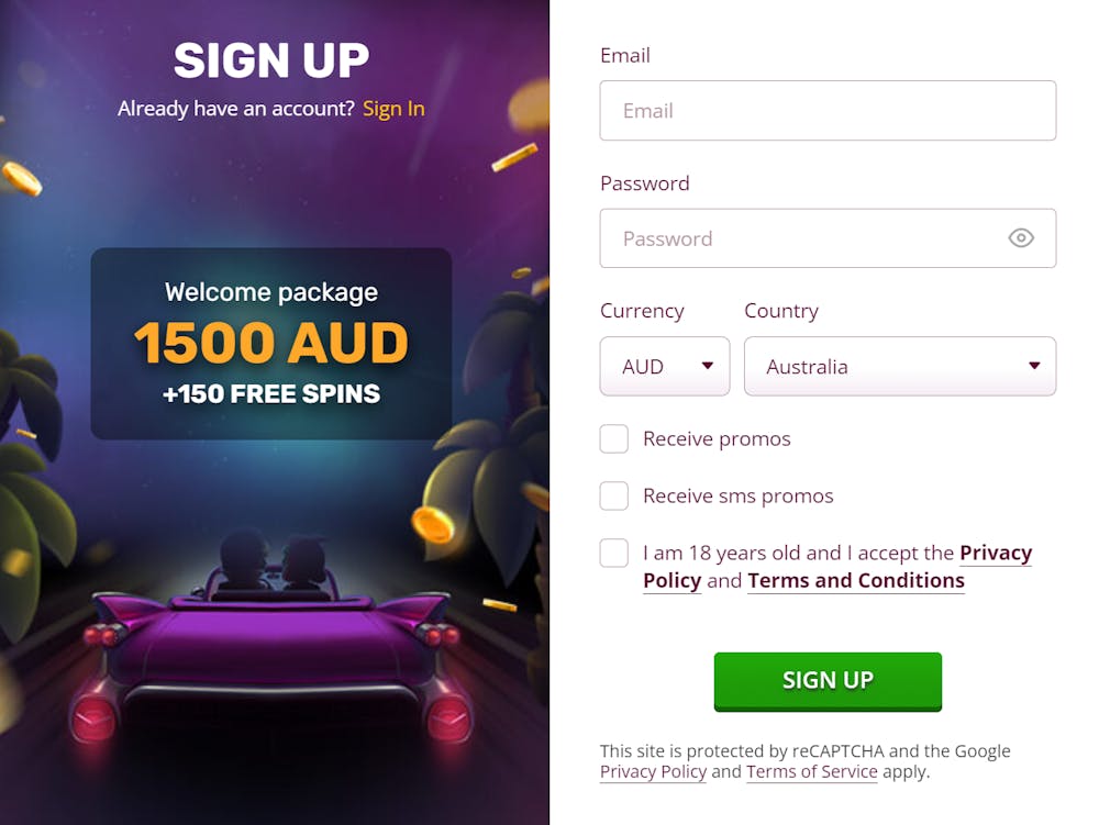 PlayAmo Casino account registration